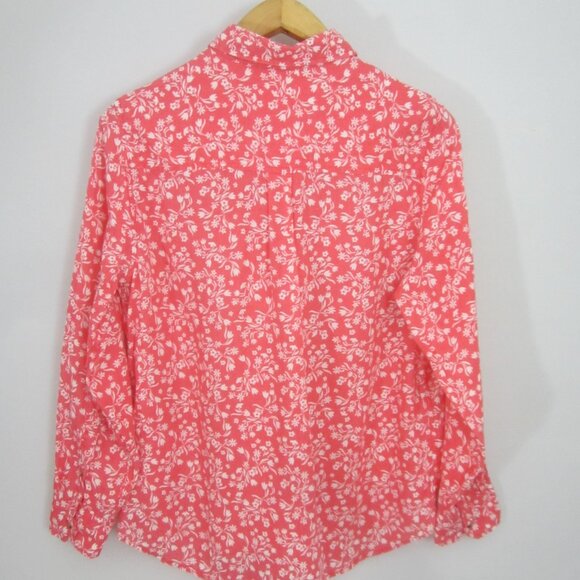 Pure Linen Brand Womens 14 Coral Pink White Floral LS 100% Linen Button Shirt XL - Picture 3 of 8